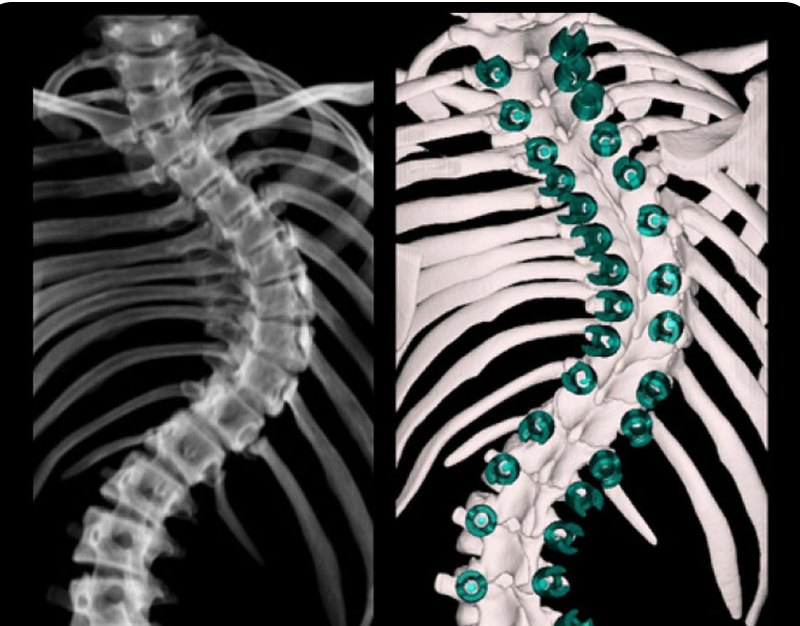 3D reconstructed model of a spine and ribcage shown on screen during patient registration.
